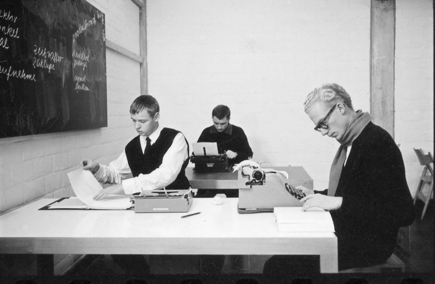 Students in class in the film department, 1958